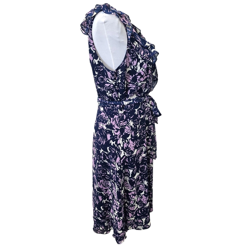 Jonathan Martin Floral V-Neck Dress with Ruffle Neckline Sleeveless Size 10 - Picture 4 of 9